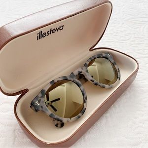 Illesteva Leonard Sunglasses, Matte Ice Tortoise Frame / Gold Mirrored